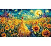 Belle-in-yellow-gown-amidst-sunflowers-and-castle Puzzle for Adults 1000 Piece Impossible Hard Difficult Challenging Educational Game Decompression Fun Present & Activity for Home 38x26/1000pcs