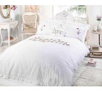 Belle Maison Dreams White Duvet Cover Quilt Bedding Set, White Pink Flowers Butterflies, Double