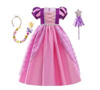 Belle & Moana Girls Rapunzel Princess Dress Fancy Dress up Costume with Accessories for Kids Girls Birthday Party Halloween Cosplay Age 7-8 Years