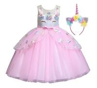 Belle & Moana Girls Unicorn Dress Princess Dressing Up Costume with Unicorn Headband for Kids Girls Birthday Party Christmas Halloween Cosplay Age 3-4 Years