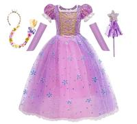 Belle & Moana Princess Rapunzel Dress Fancy Dress up Costume with Accessories for Kids Girls Birthday Party Halloween Cosplay Age 5-6 Years