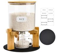 Belle Parc Glass Rice Dispenser 10 lbs, with Airtight Lid & Labels & Slider mat. Make your glass rice container Glass AND Bamboo rice container! Best 5L capacity grain dispenser and rice holder