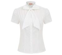 Belle Poque 1950s Women's Stylish Solid Color Short Sleeve Buttons Front Shirts Outer Wear Ivory#819 M