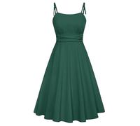 Belle Poque Green Dresses for Women UK Vintage Spaghetti Straps Dress Casual Flowy Swing Dress for Daily Wear Green S