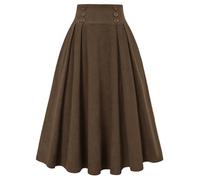 Belle Poque Plus Size Skirt for Women Elegant Flared A-Line Skirt for Office Work Midi Length Brown BP0859-03 XXL