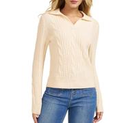 Belle Poque Women Cable Knit Jumper Long Sleeve Polo Collar Sweater