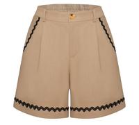 Belle Poque Women Casual Shorts Summer High Waist Solid Color Shorts with Pockets Khaki L