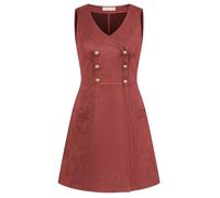Belle Poque Women Pinafore Dress Sleeveless Faux Suede A-Line Dress with Pockets Wine S