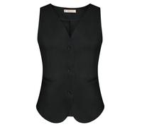 Belle Poque Womens Black Waistcoat Fashion Button Down Vests Tops Dressy Vest for Business Casual Black XL