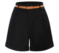 Belle Poque Women's Elegant Solid High Waisted Casual Summer Retro 50s Leisure Shorts Black XXL