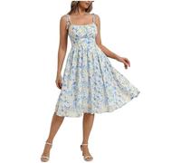 Belle Poque Women's Vintage A-Line Dress Spaghetti Straps Square Neck Ruched Front Mid Cami Dress with Side Pockets