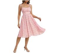 Belle Poque Women's Vintage A-Line Dress Spaghetti Straps Square Neck Ruched Front Mid Cami Dress with Side Pockets