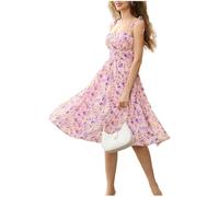Belle Poque Women's Vintage A-Line Dress Spaghetti Straps Square Neck Ruched Front Mid Cami Dress with Side Pockets
