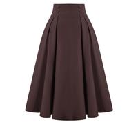 Belle Poque Women's Vintage Retro High Waist Solid Color Swing Skirt with Pockets 2111