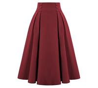 Belle Poque Women's Vintage Retro High Waist Solid Color Swing Skirt with Pockets 2111