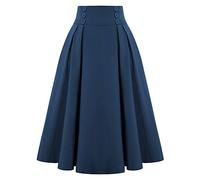 Belle Poque Women's Vintage Retro High Waist Solid Color Swing Skirt with Pockets 2111