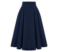 Belle Poque Women's Vintage Retro High Waist Solid Color Swing Skirt with Pockets 2111