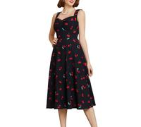 Belle Poque Women's Vintage Sleeveless Solid Floral Ruched Summer A-Line Flowy Swing Midi Beach Dress, Black Cherry, X-Large