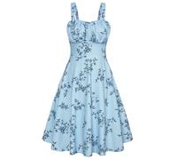 Belle Poque Women's Vintage Sleeveless Solid Floral Ruched Summer Cute A-Line Flowy Swing Midi Dress, Blue-Black Floral, L