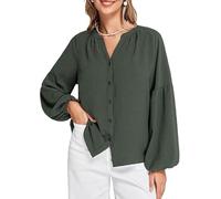 Belle Poque Womens Vintage Style V-Neck Top Long Raglan Sleeve Buttoned Shirt Casual Versatile Tops Olive Green L