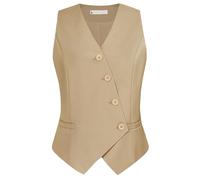 Belle Poque Womens Waistcoat Sleeveless V-Neck Formal Business Suit Vest with Pockets Khaki S