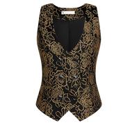 Belle Poque Women's Waistcoat Vintage Double Breasted V-Neck Jacquard Suit Vest Steampunk Gothic Medieval Style Vest Coat