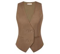 Belle Poque Womens Waistcoat with Pockets Business Style Sleeveless Suits Blazers Elegant Work Office Suit Vests Coffle Brown M