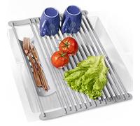 BELLE TERRE Multipurpose Roll-Up Dish Drying Rack - Silicone Wrapped, Heat-Resistant, Anti-Slip - Perfect for Small Kitchen Sink, 17" x 13"