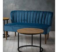 belle velvet 2 seater sofa with wooden legs - midnight blue