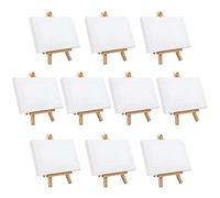 Belle Vous 10 Pack Mini Art Canvas with Wooden Easel - H15.5 x W8.9cm (6.10 x 3.5 inches) - Pre-Stretched and Primed Blank Canvas - Table Top Easels for Oil and Acrylic Painting & Drawing
