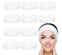 Belle Vous 10 Pack White Spa Facial Headbands - Makeup Wrap Headband - Adjustable Face and Shower Terry Cloth - Towel to Protect Hair and Head for Washing, Baths and Sport