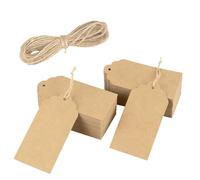 Belle Vous 100 Pack of Brown Kraft Paper Gift Tags & String - 5 x 10cm/2 x 4 Inches - Rectangle Writable Hanging Labels for Presents, DIY Crafts, Christmas, Wedding, Birthdays and Merchandising