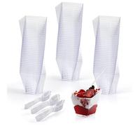 BELLE VOUS 100 Pack of Mini Dessert Cups & Spoons - 60ml/2oz Clear Reusable Parfait Plastic Appetizer Bowls - Pudding Tasting/Serving Party Pots for Mousse, Fruit, Trifle, Ice Cream & Other Desserts