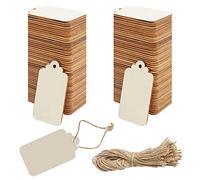 BELLE VOUS 100 Pack Unfinished Wood Blank DIY Craft Tags - 3.7 x 6.8cm/1.46 x 2.68 inches - Rectangle Natural & Rustic Wooden Tags with Twine for Wedding Gift & Christmas Hanging Decorations