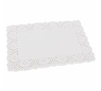 BELLE VOUS 100 Pack White Rectangle Lace Paper Doilies - 36.5 x 26cm / 14.37 x 10.24 inches - Tableware for Cake, Wedding Decoration Placemats and Packaging