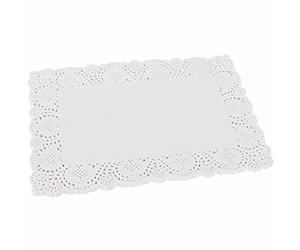 BELLE VOUS 100 Pack White Rectangle Lace Paper Doilies - 36.5 x 26cm / 14.37 x 10.24 inches - Tableware for Cake, Wedding Decoration Placemats and Packaging