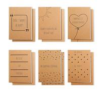BELLE VOUS 12 Pack A6 Brown Kraft Notebook - Journal Notepads 6 designs - 10.5 x 14.8cm - 80 Pages Lined Inspirational Notepads - Happy Themed Small Pocket Notebooks for School, Office & Travel Gifts