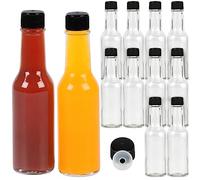 BELLE VOUS 12 Pack Clear Glass Hot Sauce Bottles - 150ml / 5oz - Condiment Bottles with Dripper Inserts and Airtight Screw Caps for Hot Sauces, Oil, Liquor, Vinegar, Salad Dressings, and More