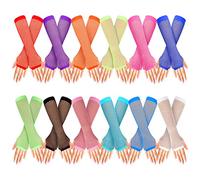 BELLE VOUS 12 Pack Long Fishnet Gloves - Fingerless Nylon Gloves in Assorted Colours - Neon Mesh Arm Cuffs for 80s Retro/Dance Theme Party - Costume Accessory - for Women/Girls