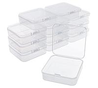 BELLE VOUS 12 Pack of Clear Plastic Storage Box Containers with Hinged Lids - W6.3 x L6.3 x H1.6cm /2.48 x 2.48 x 0.63 Inches - Mini boxes for Pills, Beads, Jewellery & Craft Items