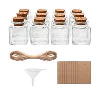 BELLE VOUS 12 Pack of Glass Craft Bottles with Cork Stopper Lids, Twine & Tags - 50ml Miniature Jars - Glass Bottles for Wedding/Party Favours, Wishing & Decorative DIY Arts/Crafts