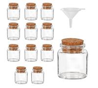 BELLE VOUS 12 Pack of Glass Favour Jars with Cork Stopper Lids - 45-50ml/1.5-1.7oz - Mini Mason Airtight Storage Bottles & Funnel for Wedding Favours, Parties, Kitchen Spices and Jam