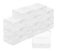 BELLE VOUS 12 Pack Small Clear Plastic Storage Box Containers with Hinged Lid - L9 x W6 x H3.3cm / 3.54 x 2.36 x 1.3 Inches - Mini boxes for Pills, Beads, Jewellery & Craft Items
