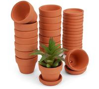 Belle Vous 16 Pack of Unfinished Terracotta Plant Pots & Saucers - 5cm/2 Inches - Clay Flower Pots/Planters with Drainage Holes for DIY Crafts & Wedding Decoration - Succulent, Nursery or Cacti Plants