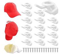 BELLE VOUS 16 Pack of White Self-Adhesive Hat Hooks - Wall-Mounted Display Holders for Baseball Caps & Hats - Minimalist No Drilling Strong Organiser Rack for Bedroom Wall, Door, Closet or Office