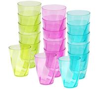 BELLE VOUS 18 Pack Plastic Coloured Cups - 400ml/13.5oz Reusable Drinking Tumblers in 3 Colours - Hard Plastic Drinkware Set for Parties, Camping, BBQs, Picnics & Beach - Dishwasher Safe & BPA Free