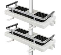 BELLE VOUS 2 Pack of Bathroom Shower Shelf - Shower Caddy/Tidy No Drilling Shower Holders Storage for Soap Shampoo - Shower Rack Hanging with Buckle Shower Head Hook Suit 21mm -25mm Shower Rail
