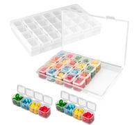 BELLE VOUS 2 Pack of Diamond Dot Painting Storage Boxes with 28 Grids & Stickers - Plastic Transparent Organiser Cases - Container Set for Craft, Embroidery, DIY Nail Art, Jewellery, Beads & Diamonds