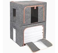 Belle Vous 2 Pack of Foldable Clothes Storage Boxes with Steel Frames - Closet Organiser Bags with Clear Windows & Reinforced Handles - Large-Capacity Bins for Clothes, Bedding, Blankets & Comforters