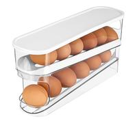 BELLE VOUS 2-Tier Auto Rolling Egg Dispenser - Egg Storage for Kitchen Countertop/Fridge - Space-Saving Egg Tray/Egg Stand - Roll Down Egg Dispenser